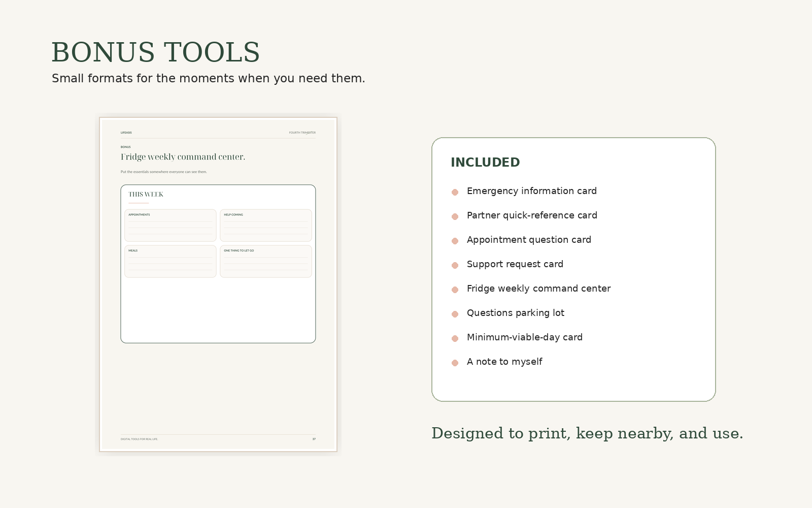 Fourth Trimester bonus tools including the fridge weekly command center